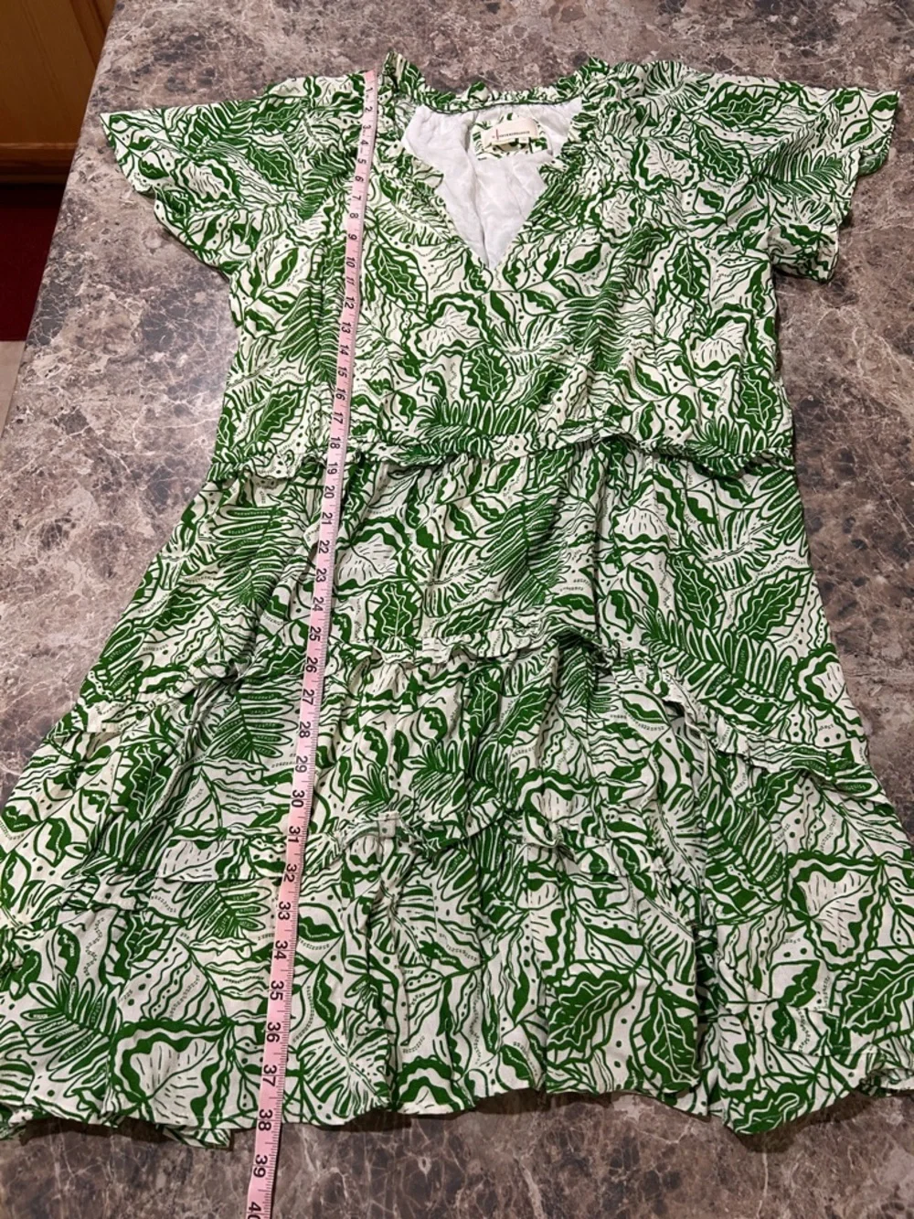 Anthropologie Robin Tiered Mini Dress Floral Green White 1X